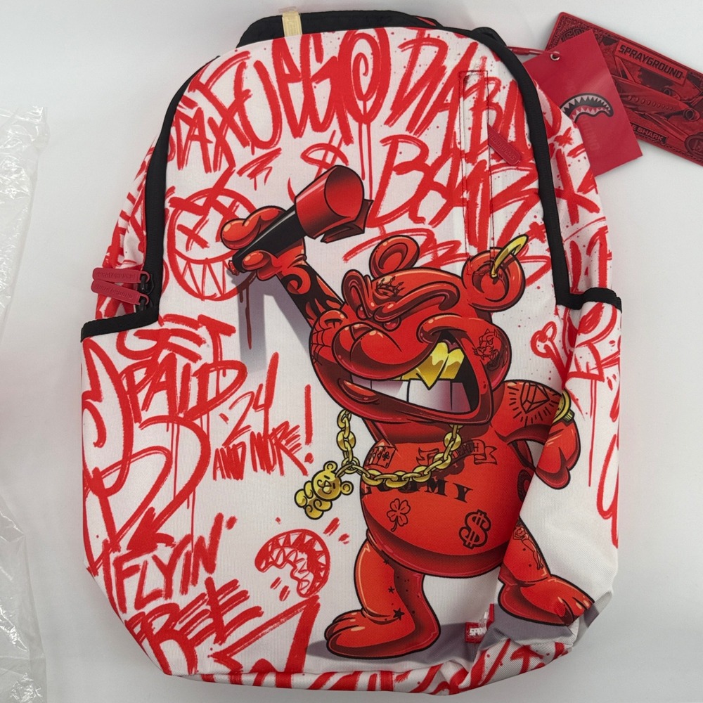 Sprayground Graffiti Bear Backpack Red White Streetwear Urban Bag New NWT